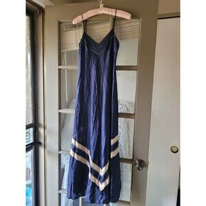 Vintage 100% Silk Long  Slip Dress Gown Rare Size 5 VTG Blue 70s Vassarette